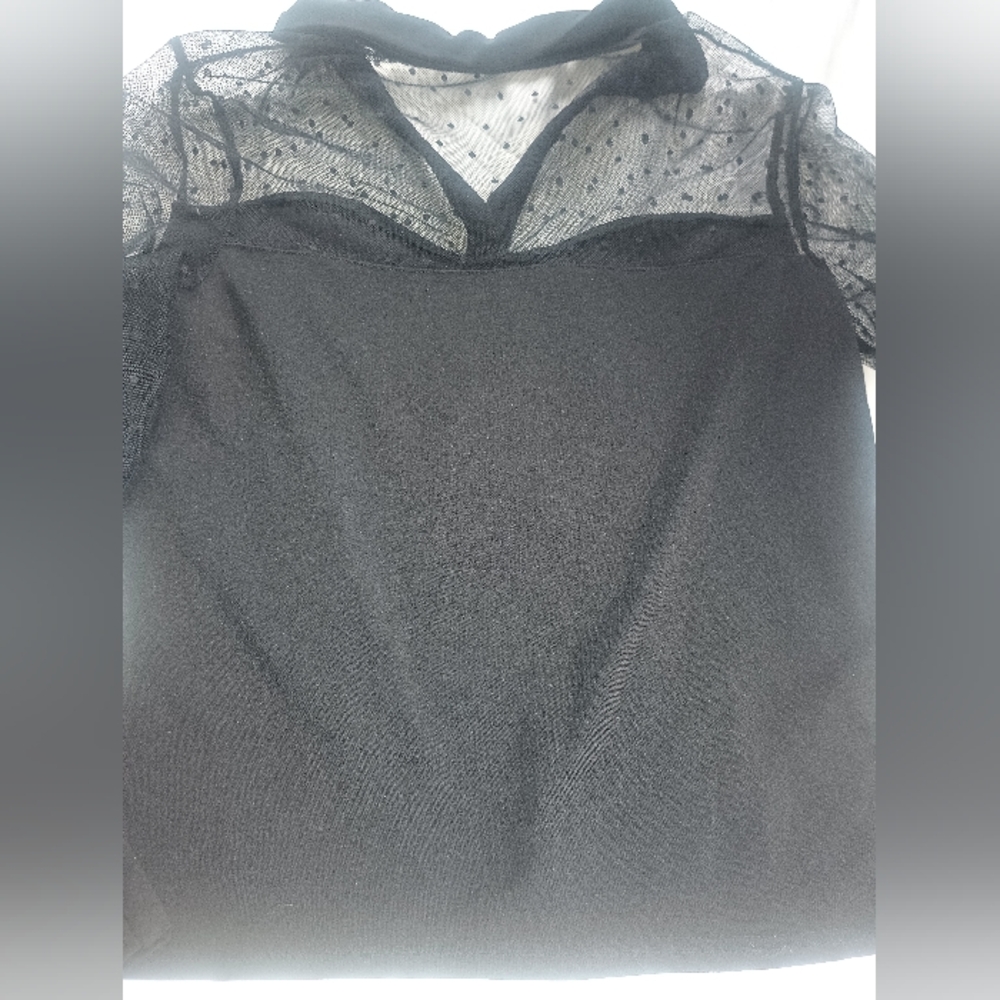 Crop Top Sheer Shoulders And Arms Polkadot Sheer,Black Med. - Picture 2 of 4